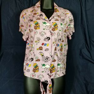BoxLunch Line Friends Brown and Friends All Over Print Button Down Tie Shirt XL